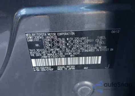 2013 Toyota Rav4 Le from USA, damaged, VIN JTMBFREV3DD017809